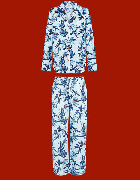 Luna & Noon Rio Tropical Print Pyjama Set Blue, Blue (BLUE), large