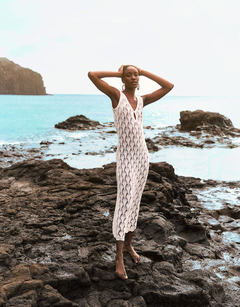 Pointelle Stitch Beach Midi Dress, Ivory (IVORY), large