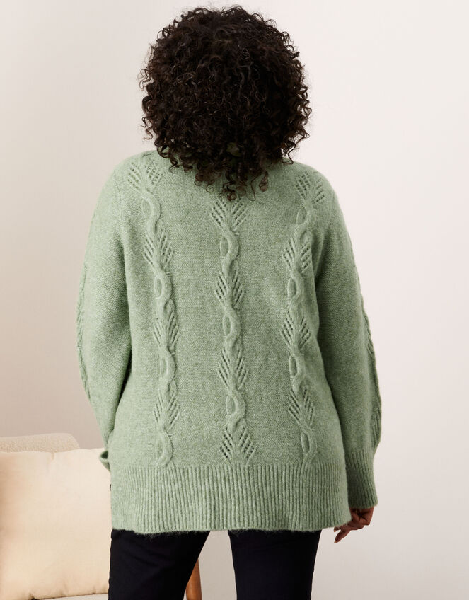 Alix Twist Stitch Pointelle Jumper, Green (SAGE), large
