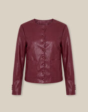 Penelope Scallop Faux Leather Jacket, Red (BERRY), large