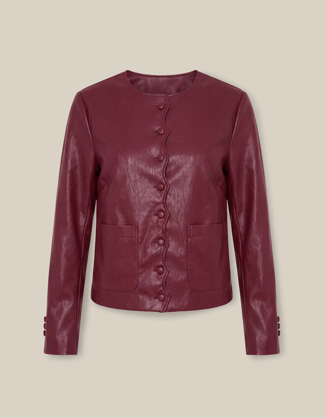 Penelope Scallop Faux Leather Jacket, Red (BERRY), large