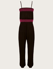 Contrast Stitch Jumpsuit , Black (BLACK), large