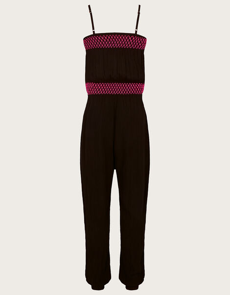 Contrast Stitch Jumpsuit , Black (BLACK), large