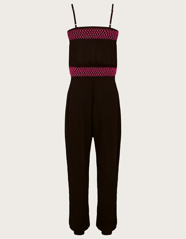 Contrast Stitch Jumpsuit , Black (BLACK), large