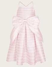 Stripe Bow Twill Party Dress, Pink (PINK), large