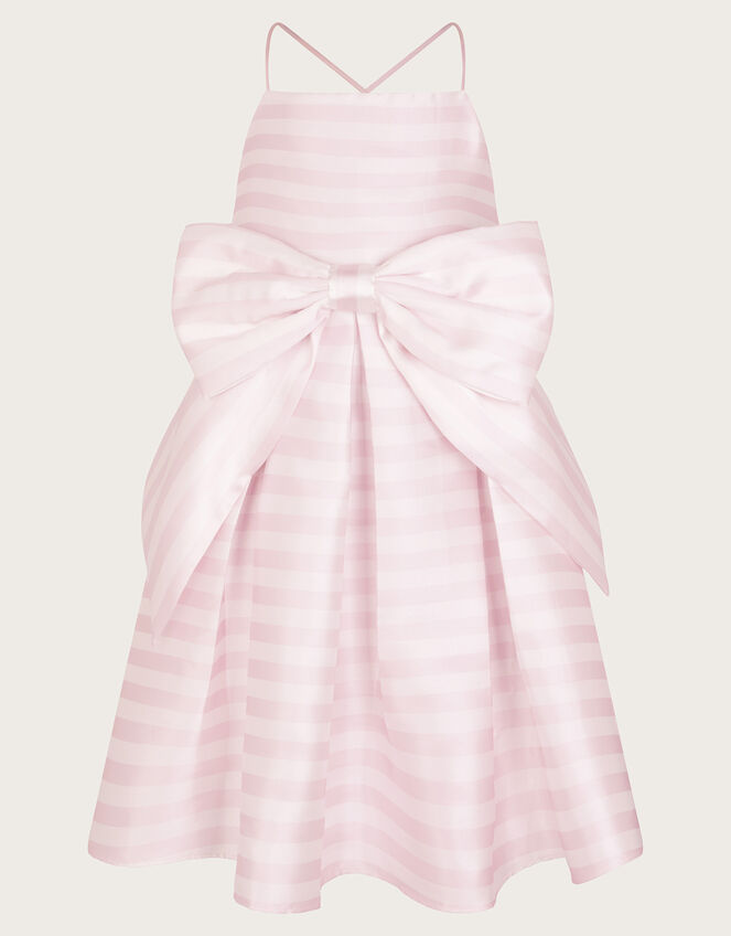 Stripe Bow Twill Party Dress, Pink (PINK), large