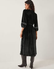 Venus Embroidered Velvet Midi Dress, Black (BLACK), large