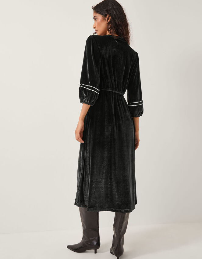 Venus Embroidered Velvet Midi Dress, Black (BLACK), large