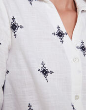 Eleanor Embroidered Tie Shirt, Ivory (IVORY), large