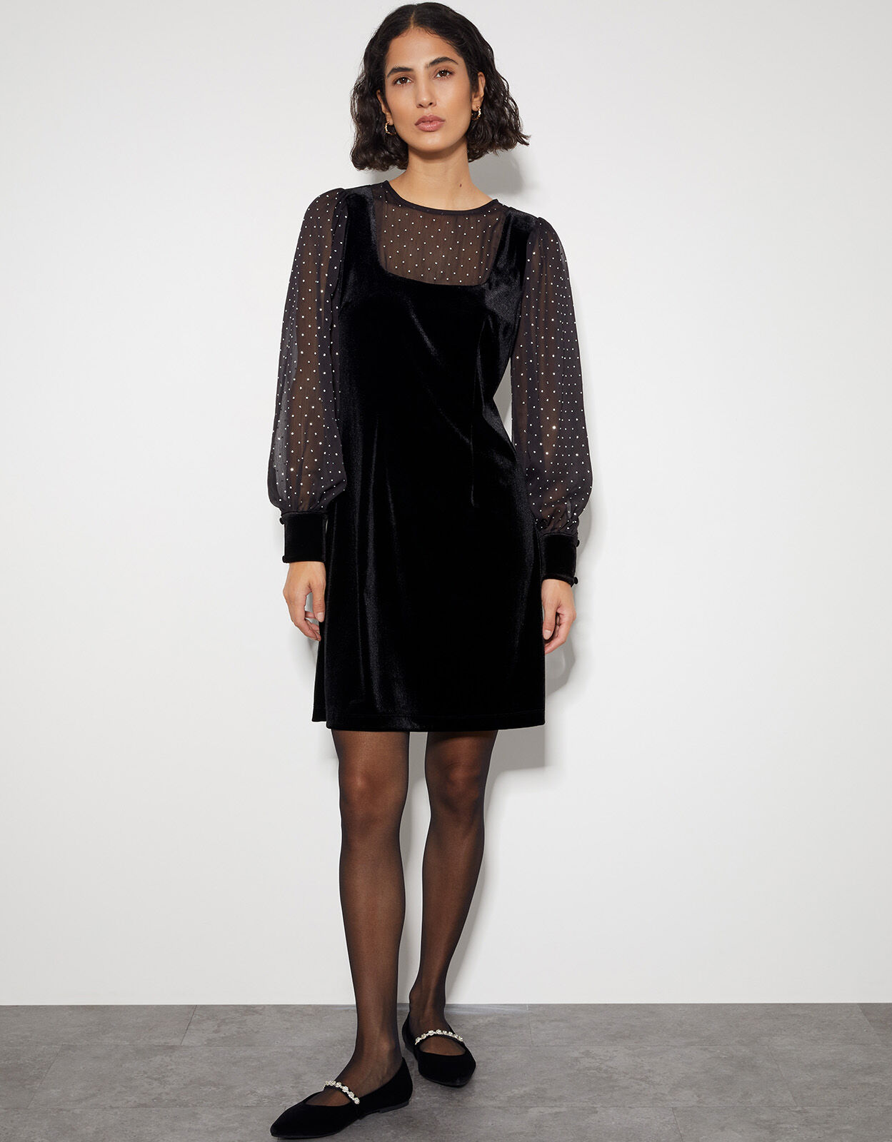 Mel Sheer Sleeve Velvet Mini Dress Black