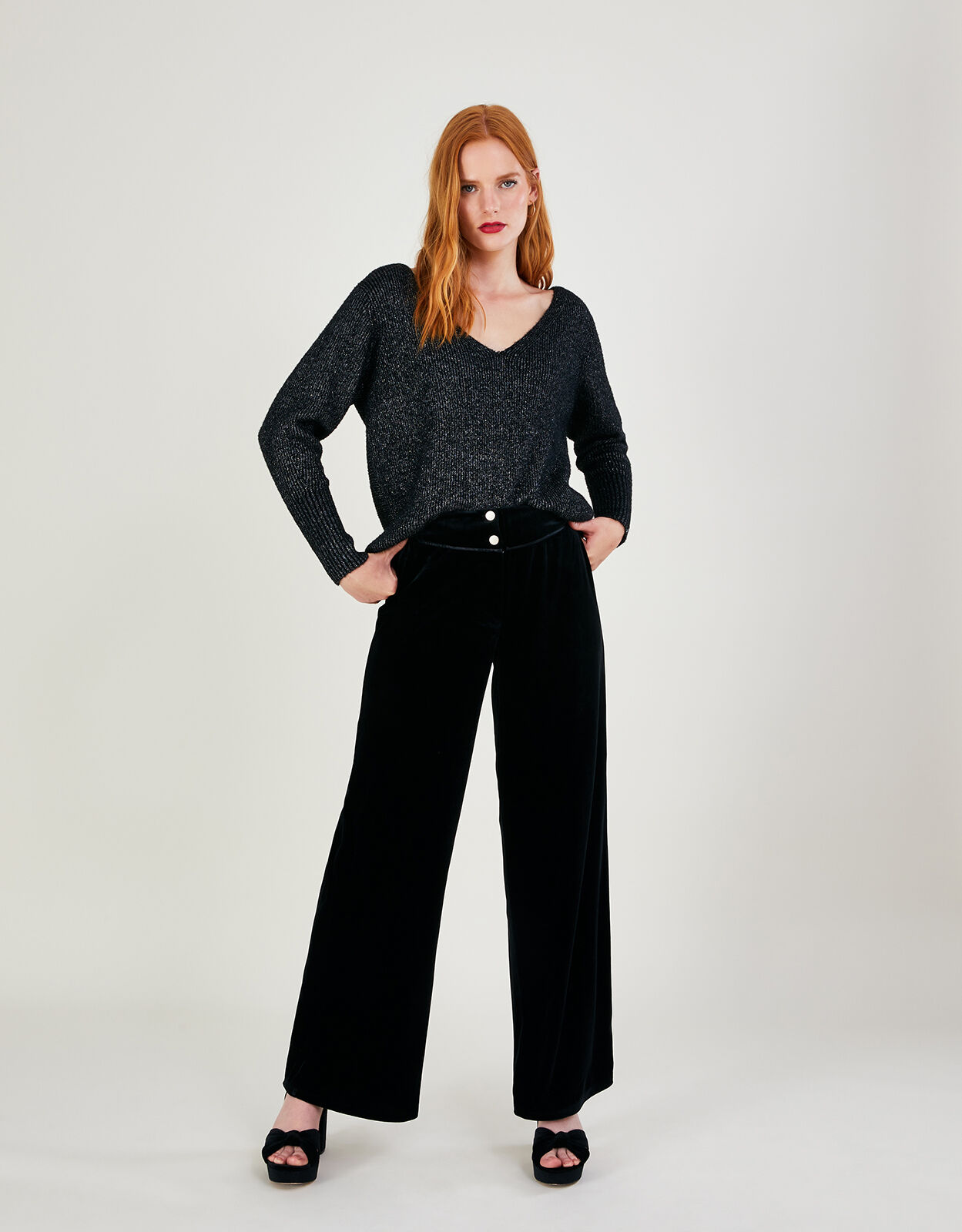 Pink velvet wide leg trousers  River Island