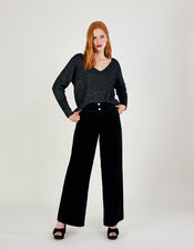 Velvet Wide Leg Trousers, Black (BLACK), large