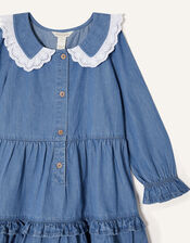 Chambray Tiered Collar Dress, Blue (BLUE), large