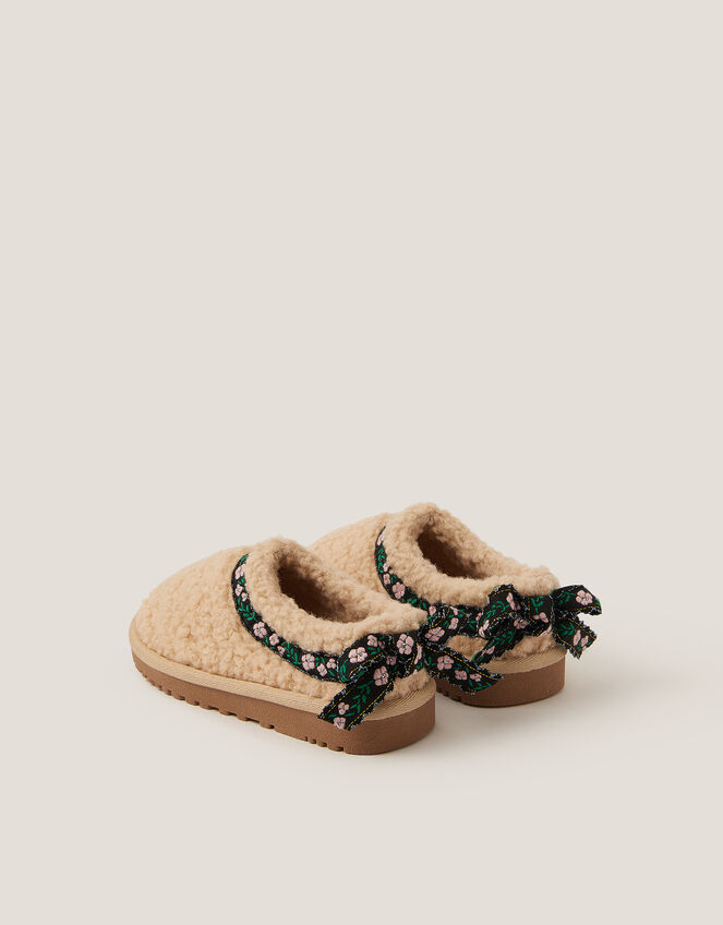 Floral Trim Borg Clogs, Tan (TAN), large