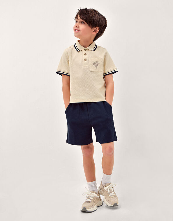 Palm Jersey Polo Shirt & Shorts Set, Natural (STONE), large