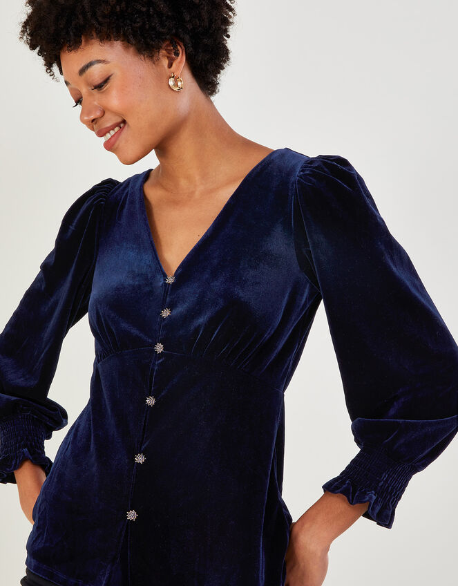 Elizabeth Velvet Tea Top with Recycled Polyester, Blue (MIDNIGHT), large