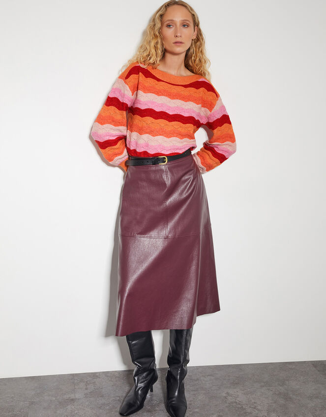 Sasha Scallop Stripe Sweater, Pink (PINK), large