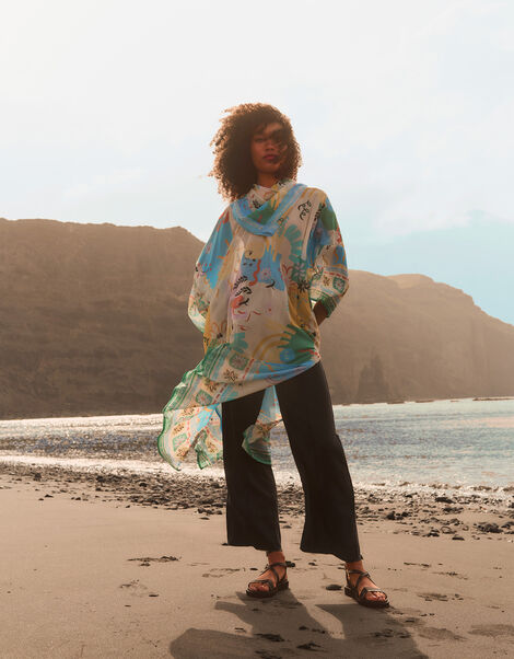 Skyla Print Long Kaftan, , large