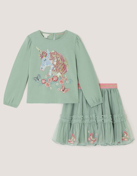 Sequin Unicorn Top & Skirt Set, Green (GREEN), large