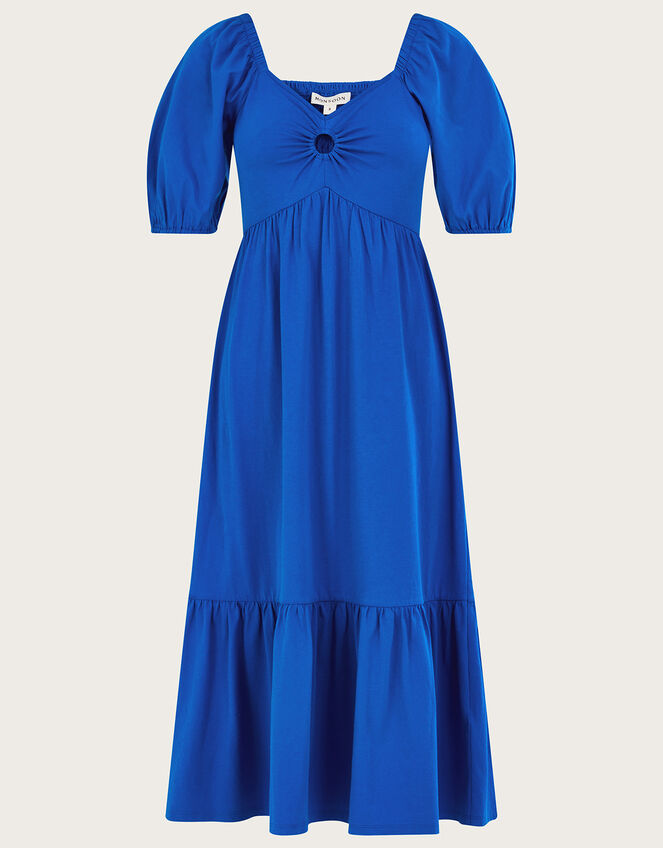 Puff Sleeve O-Ring Detail Midi Dress, Blue (COBALT), large