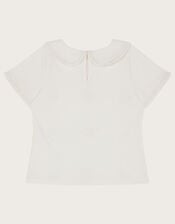 Floral Embroidered Collar T-Shirt, Ivory (IVORY), large