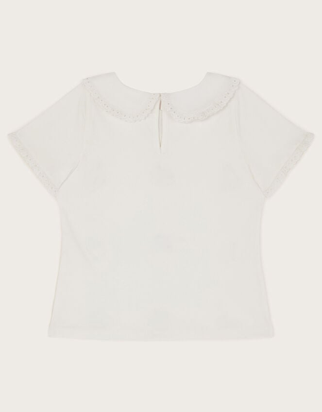 Floral Embroidered Collar T-Shirt, Ivory (IVORY), large