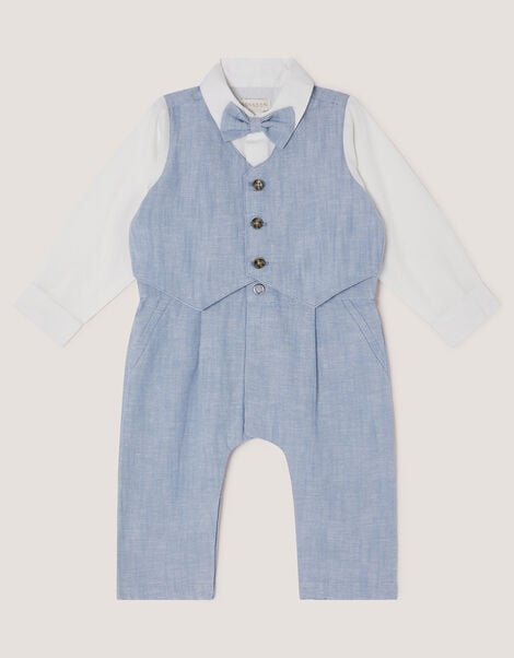 Newborn Arlo Waistcoat Romper, Blue (BLUE), large
