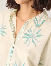 Tashie Sun Print Oversized Shirt, Blue (AQUA), large