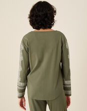 Lounge Embroidered Top, Green (KHAKI), large