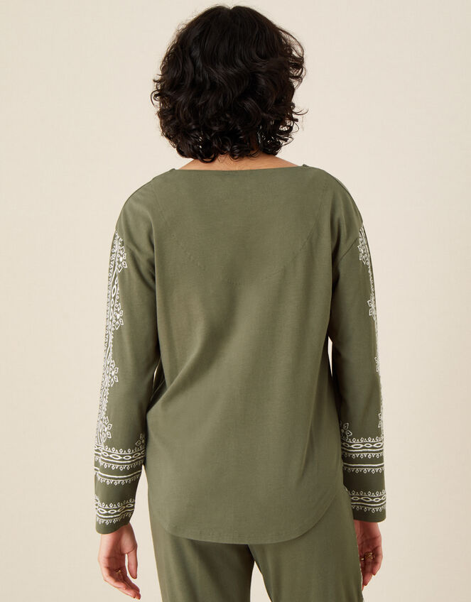 Lounge Embroidered Top, Green (KHAKI), large