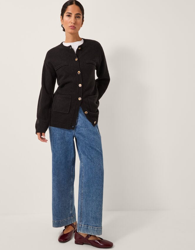 Bella Braid Pocket Cardigan, Black (BLACK), large