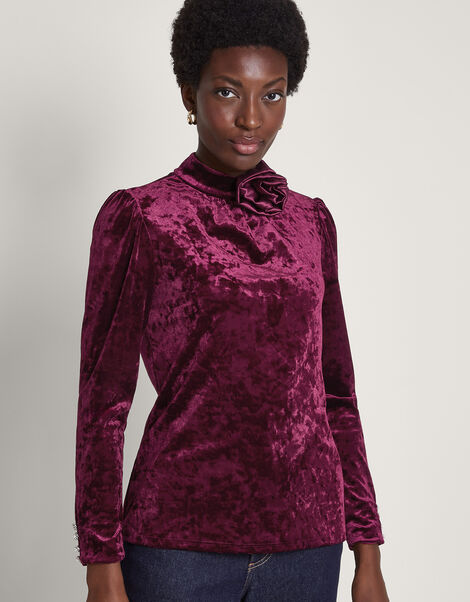 Colbie Velvet Corsage Top, Red (BERRY), large