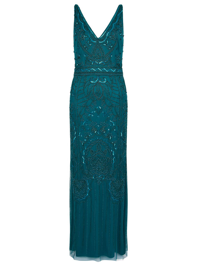 Marisa Embellished Maxi Dress in Recycled Fabric, Teal (TEAL), large