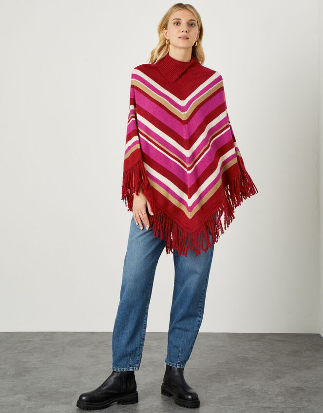 Suki Stripe Poncho, Red (RED), large
