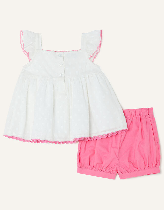Baby Shirred Animal Top and Shorts Set, White (WHITE), large