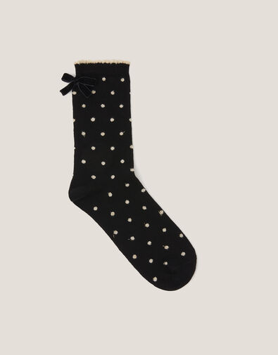 Glitter Spot Bow Socks, Black (BLACK), large