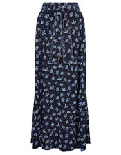 Floss Printed Maxi Skirt with Organic Cotton, Blue (NAVY), large