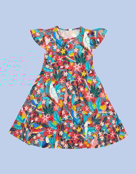 Frugi Morwenna Print Skater Dress, Pink (PINK), large