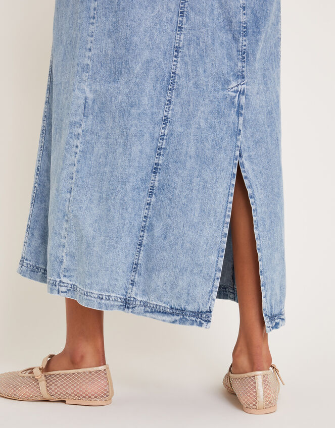 Sian Denim Pinafore Midi Dress, Blue (DENIM BLUE), large