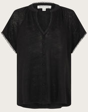 Viora Linen T-Shirt, Black (BLACK), large