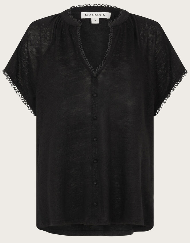 Viora Linen T-Shirt, Black (BLACK), large