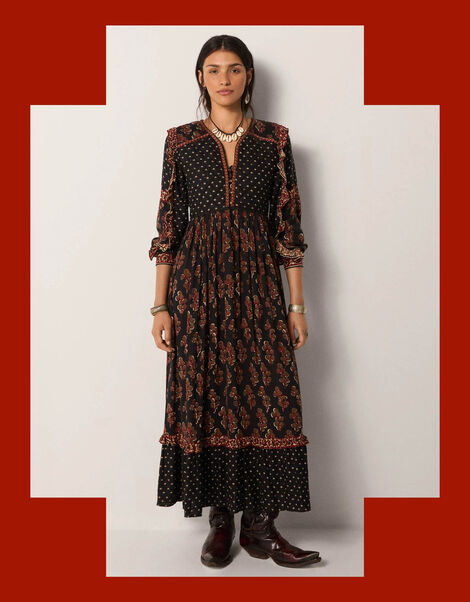 Maison Hotel Lily Mix Print Midi Dress, Black (BLACK), large