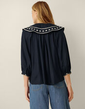 Lila Embroidered Sailor Collar Top, Blue (NAVY), large