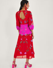 Joanna Embellished Dress in Recycled Polyester, Red (RED), large