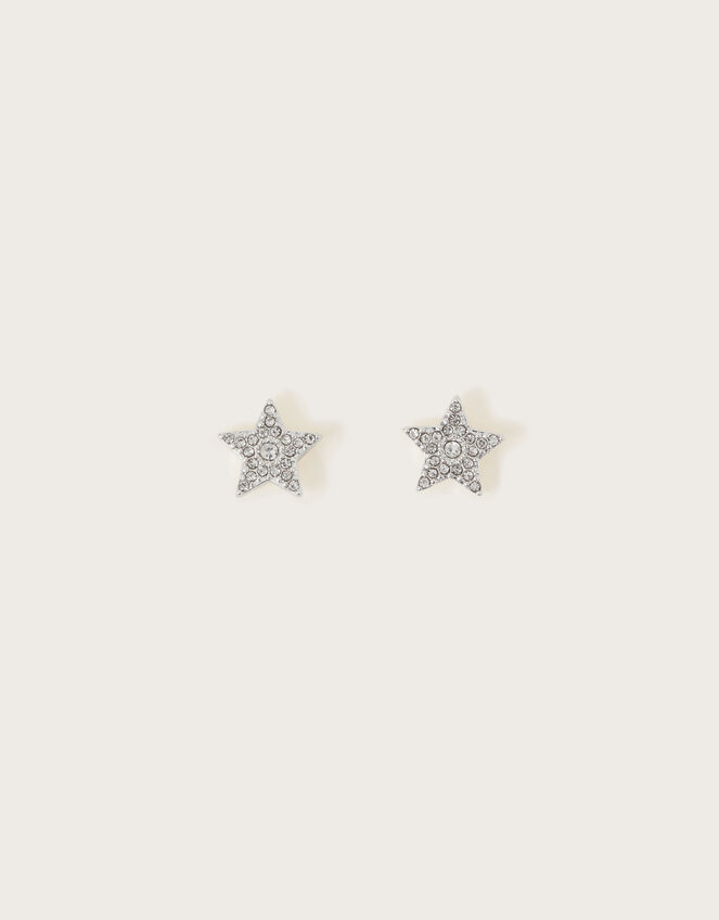 Star Stud Earrings, Silver (SILVER), large