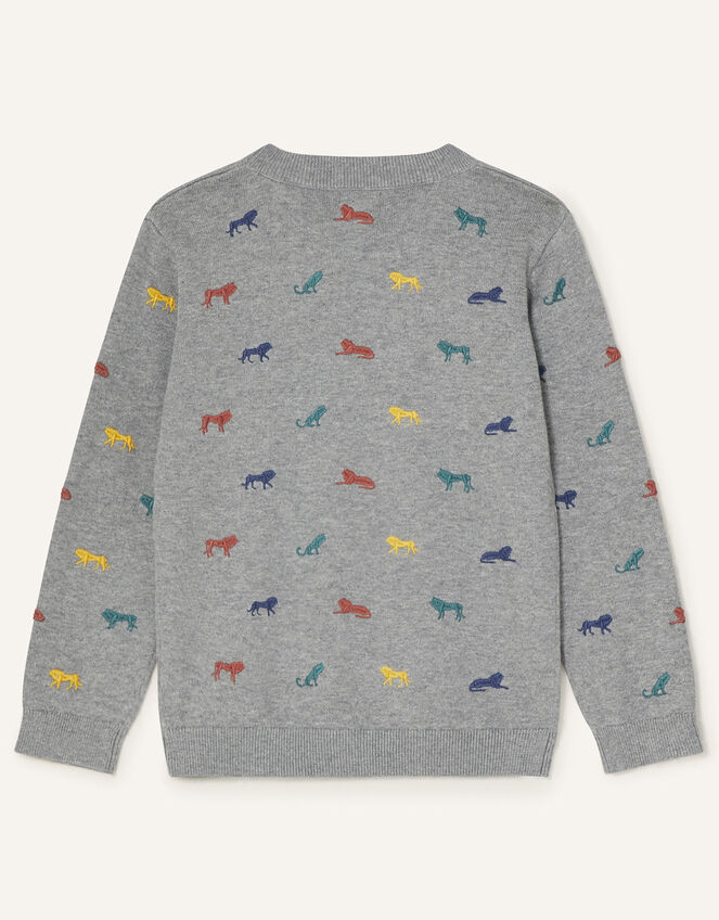 Embroidered Lion Jumper, Grey (GREY), large