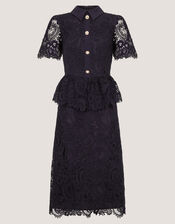 Alice Lace Peplum Midi Dress, Blue (NAVY), large