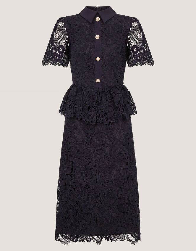 Alice Lace Peplum Midi Dress, Blue (NAVY), large