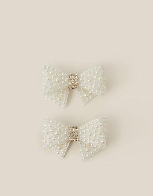 2-Pack Pearl Bow Hair Clips, , large