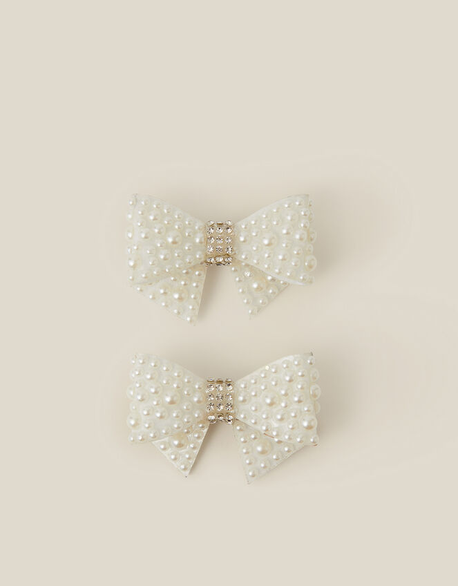 2-Pack Pearl Bow Hair Clips, , large